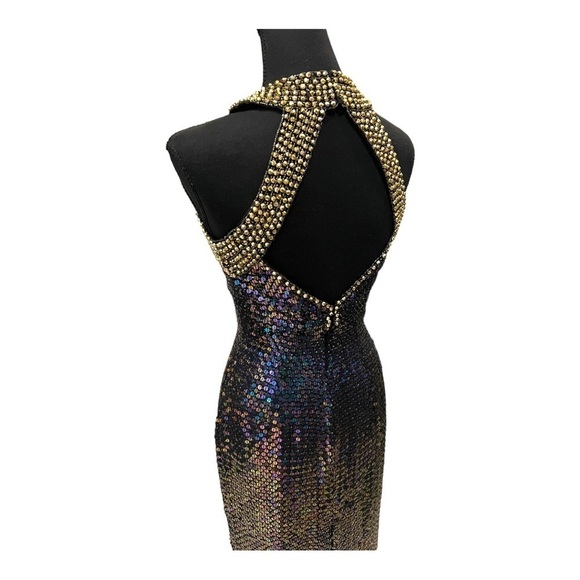 Oleg Cassini Vintage Sequin Beaded Backless Evening Dress 4 - Picture 5 of 13